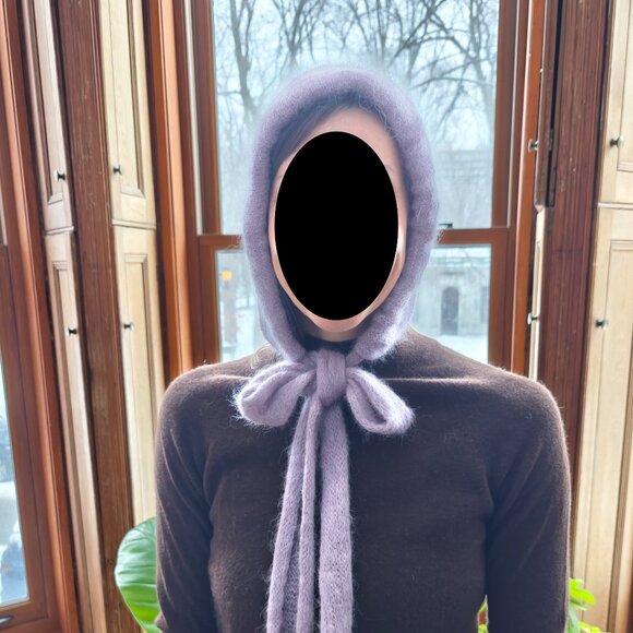 Handmade Accessories - Handmade Big Bow Bonnet - Hand Knit - Lavender